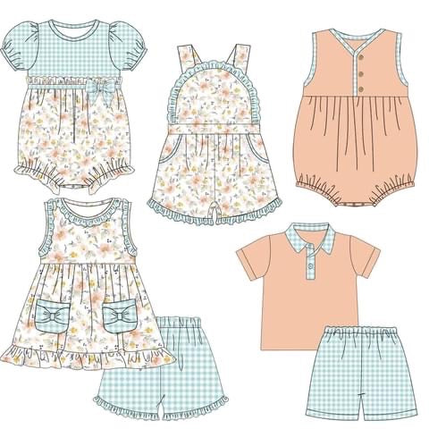 Floral & Mint Gingham Girls Short Set (RTS)