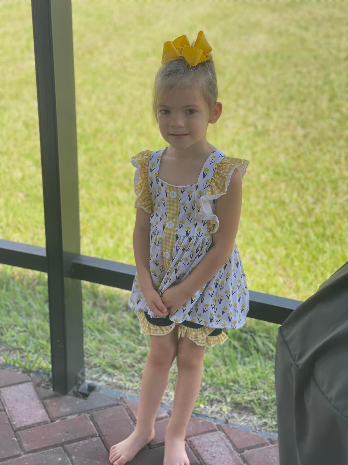 Navy & Yellow Floral Girls Short Set (RTS)
