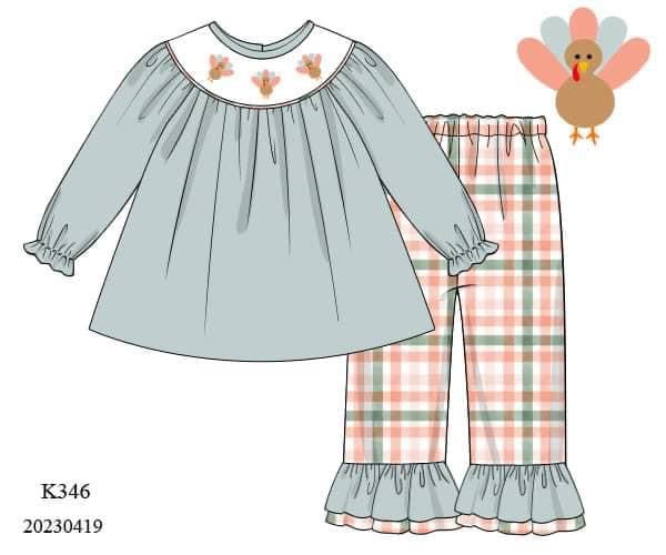 Gingham Turkeys Girls Pants (RTS)
