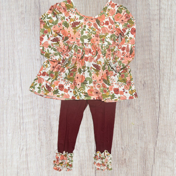 Shaela’s Floral Legging Set - Burgundy (RTS)