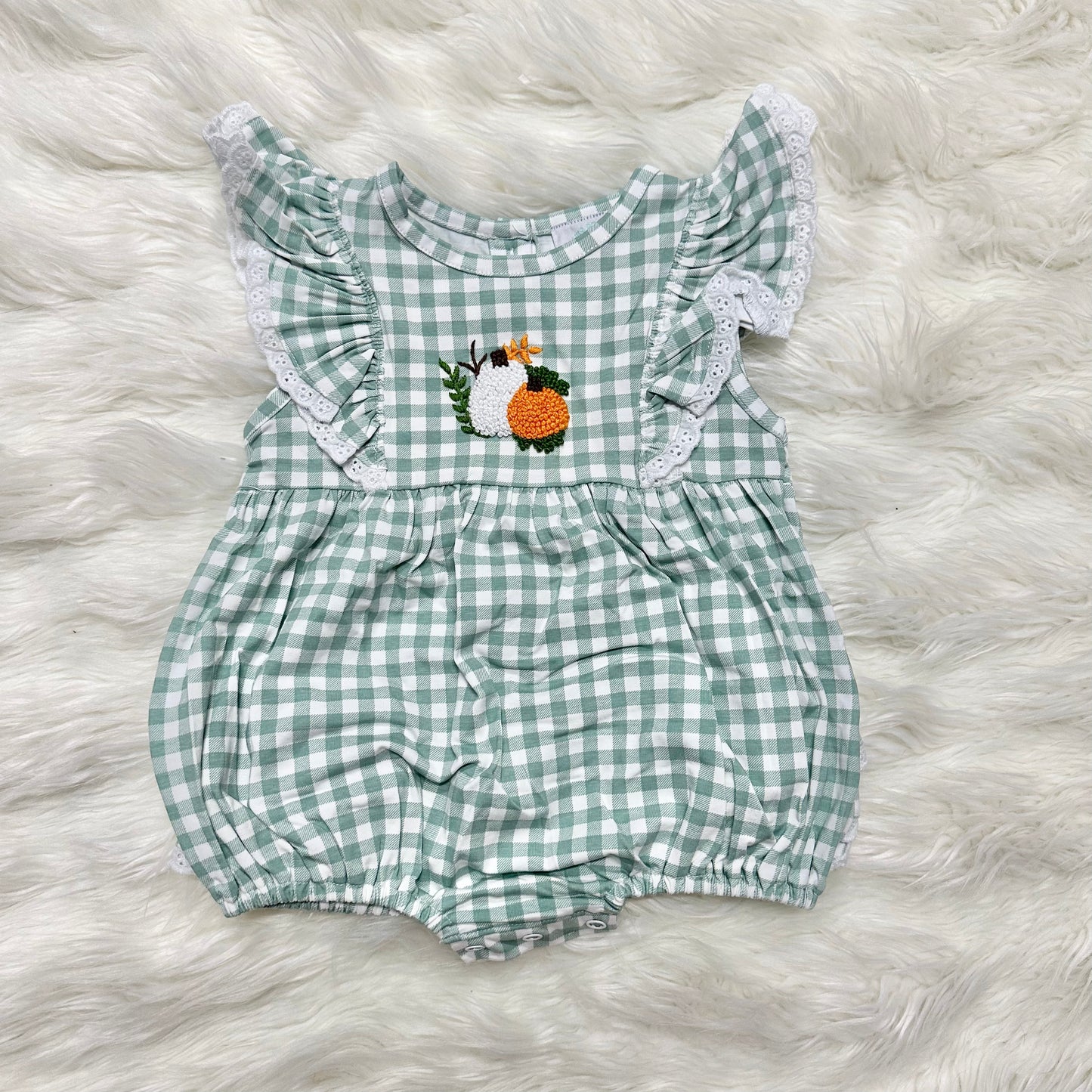 Sage Gingham French Knot Pumpkin (RTS)