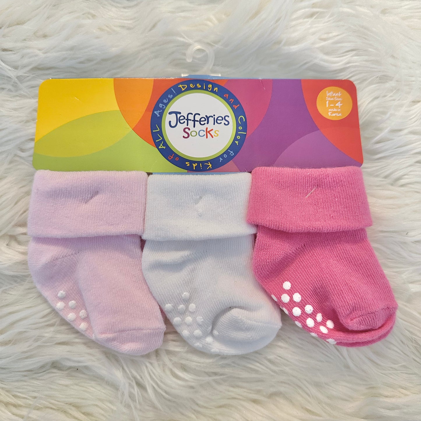 3 Pack Socks with Non-Skid Pink and White (RTS)