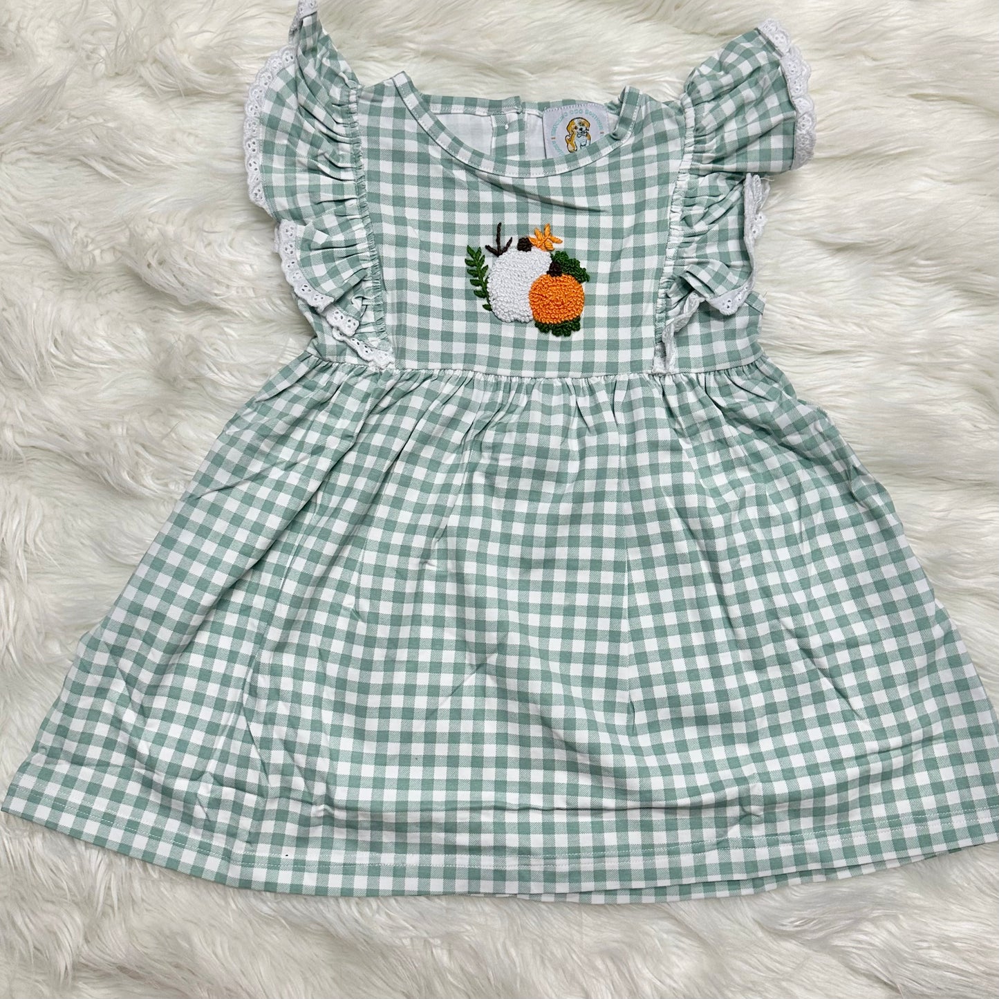 Sage Gingham French Knot Pumpkin (RTS)