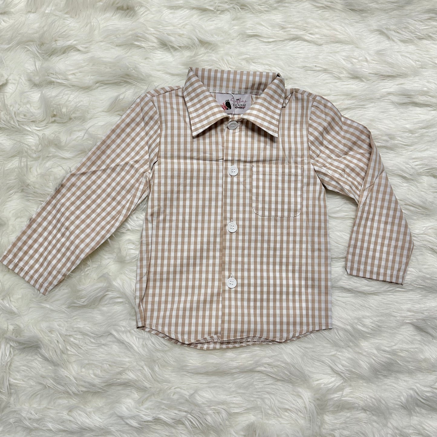 Tan Gingham Button Up (RTS)