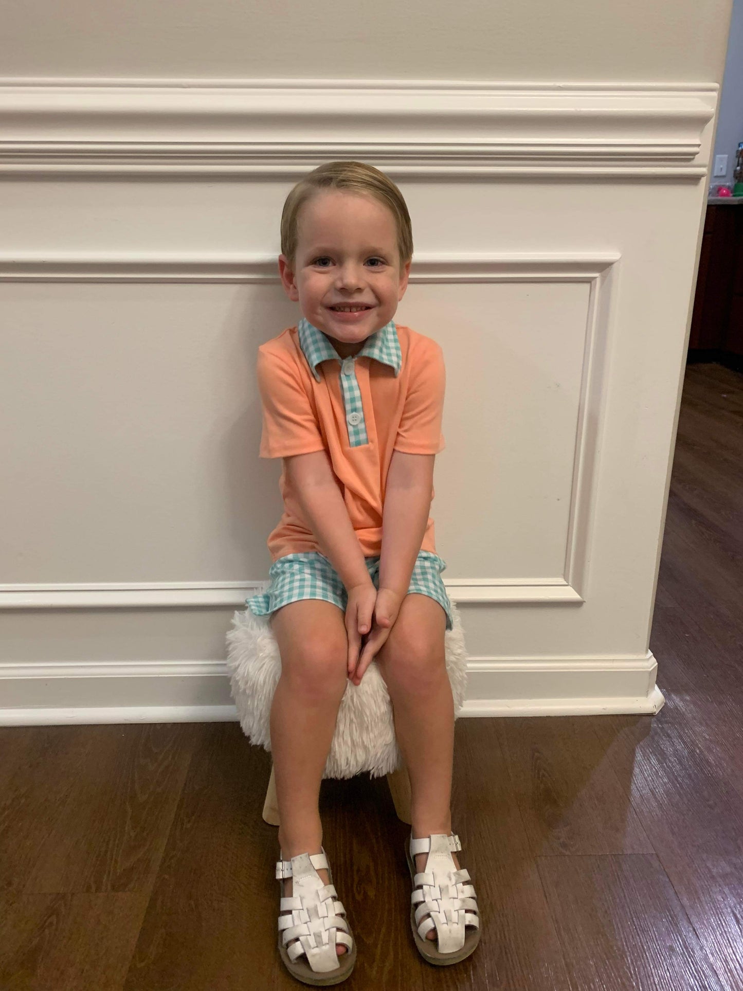 Orange & Mint Gingham Polo Set (RTS)