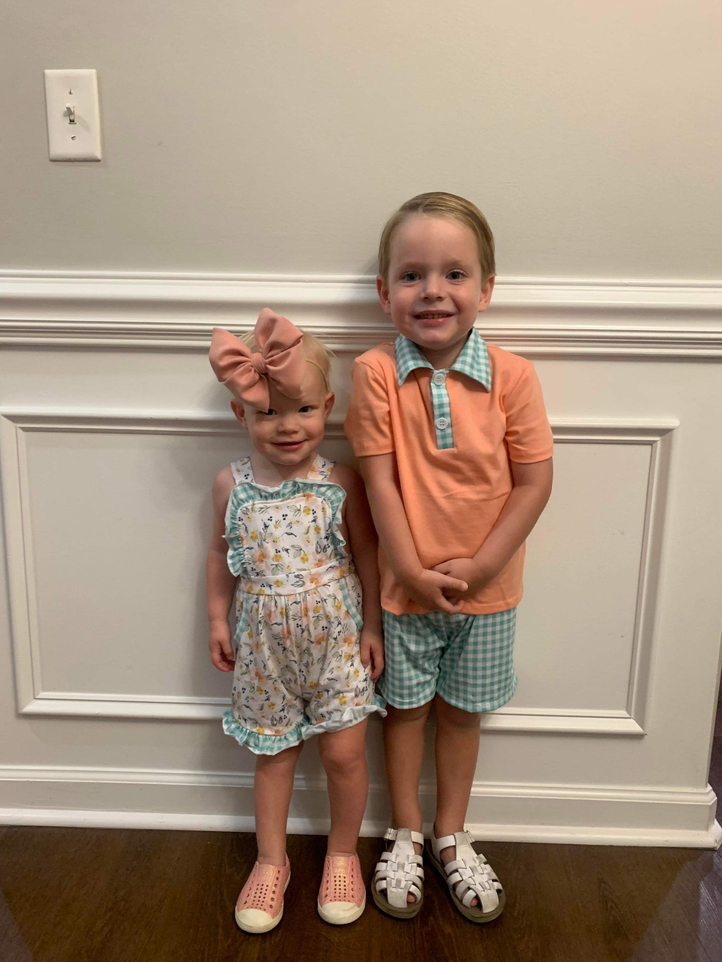 Floral & Mint Gingham Girls Romper (RTS)