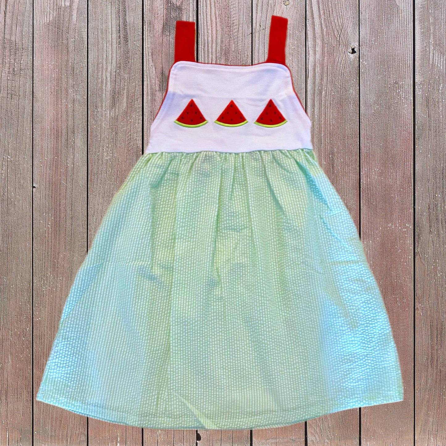 Watermelon SeerSucker Dress 6/7 (RTS)