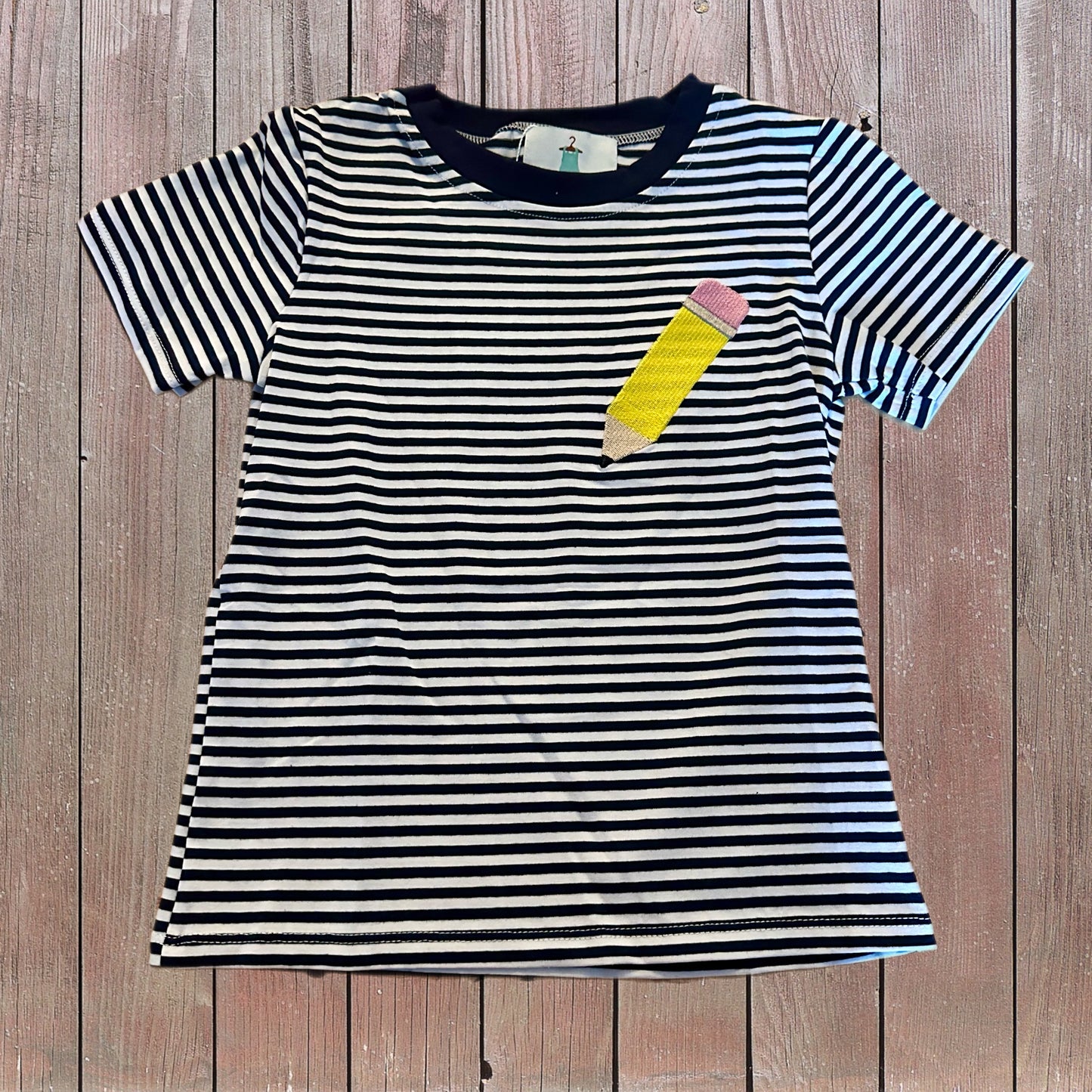 Navy and White Striped Pencil Tee 4T (RTS)