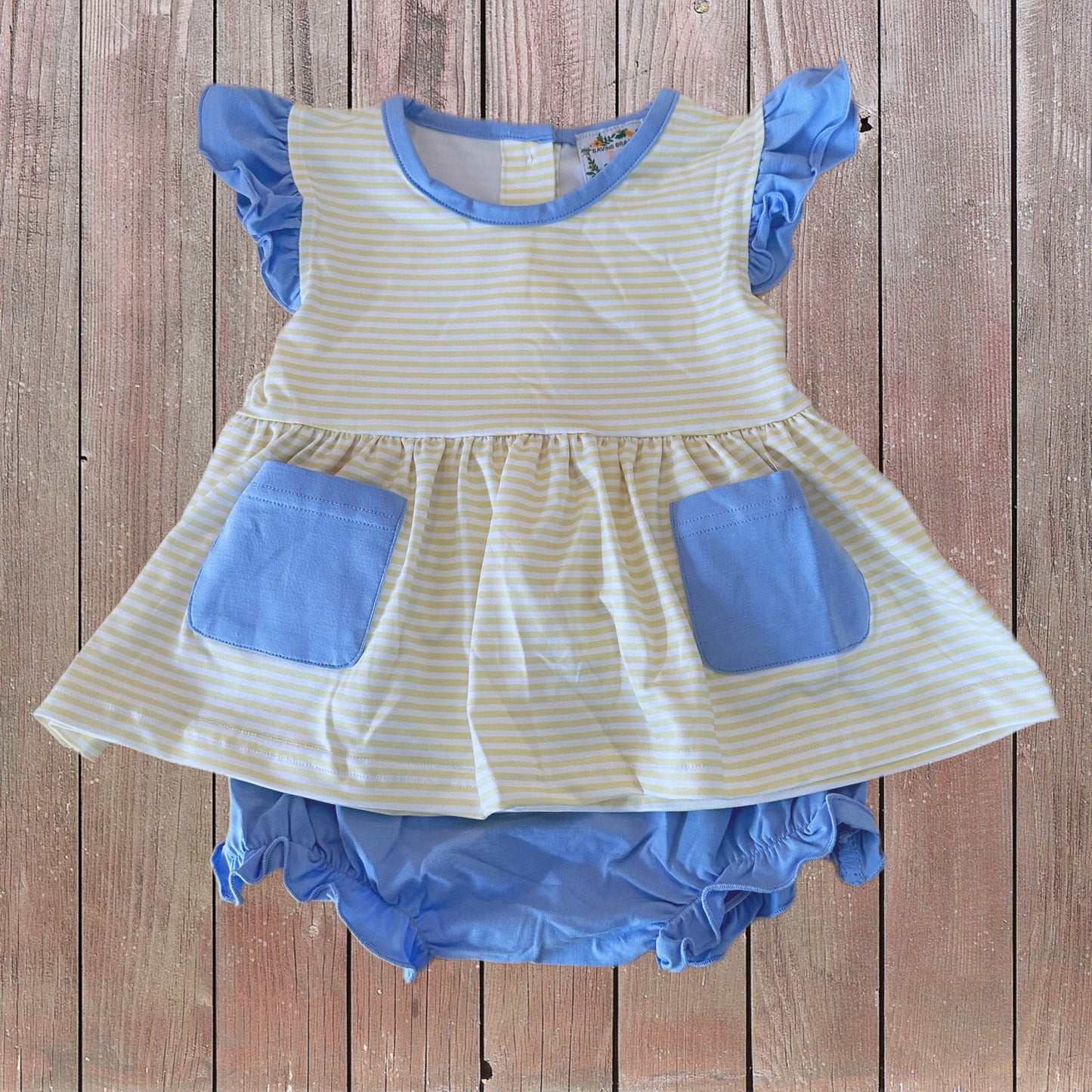 Saylah’s Yellow Stripe and Blue Pockets Bloomer Set (RTS)