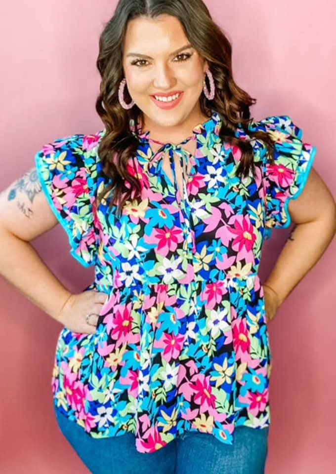 Women's Black Floral Shirt (RTS)