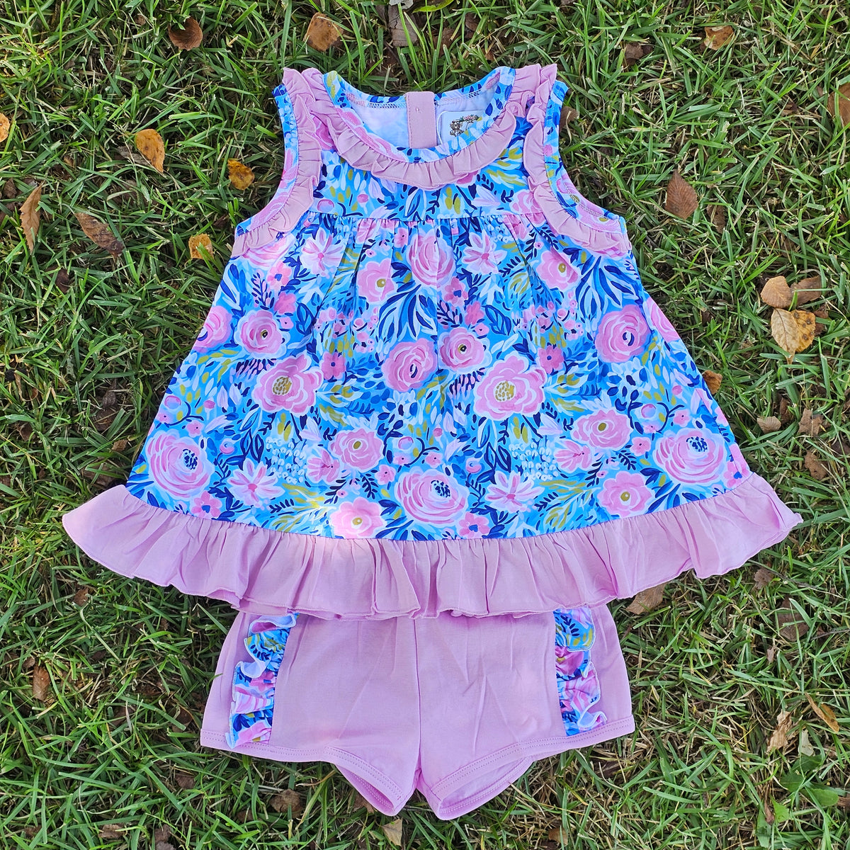 Blakely's Blue Floral & Gingham - Girl Set (RTS)