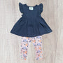 Flutter Sleeves & Floral Collection - Navy (RTS)