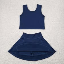 PO16 QS: SOLID COLOR DARK BLUE YOGA GIRLS SKORTS SET (ETA 3 WEEKS)