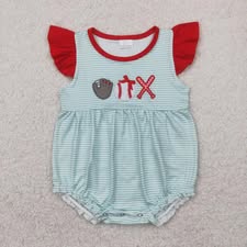 PO16 QS: EMBROIDERY BASEBALL RED BABY GIRLS ROMPER (ETA 3 WEEKS)