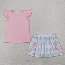 PO16 QS: FLOWER BOWS PINK GIRLS SKIRT SET (ETA 3 WEEKS)