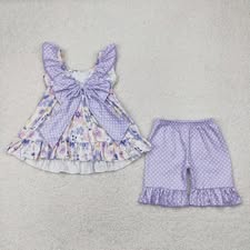 PO16 QS: FLOWER PURPLE GIRLS SHORTS SET (ETA 3 WEEKS)