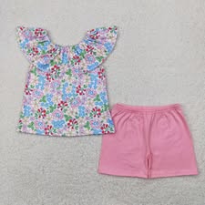 PO16 QS: FLOWER FLORAL PINK GIRLS SHORTS SET (ETA 3 WEEKS)