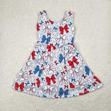 PO16 QS: JULY 4TH USA BASEBALL BOWS YOGA GIRL'S DRESS (ETA 3 WEEKS)