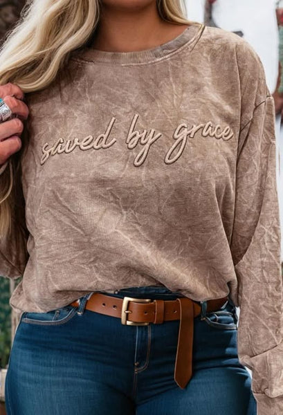 PO35: Saved By Grace Acid Wash Sweatshirt (ETA OCTOBER)