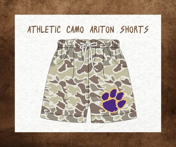 PO35: Purple Cat Athletic Camo Shorts (ETA OCTOBER)