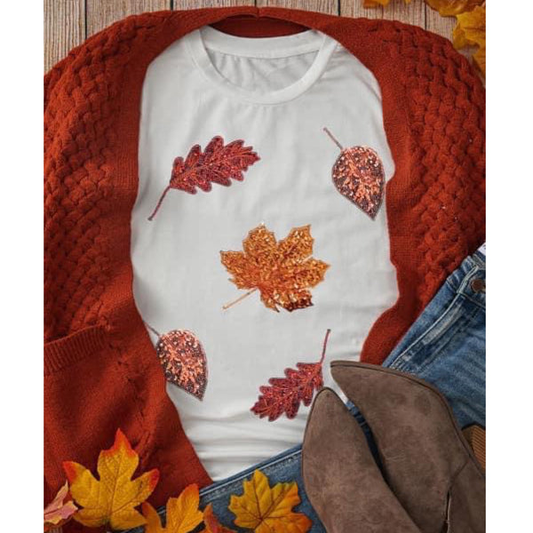 Fall Leaves Sequins Tee For Mom (RTS)