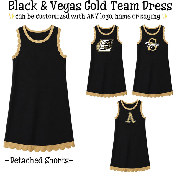 PO24 2026: Scalloped Athletic Dresses - Black & Vegas Gold (ETA Sept)