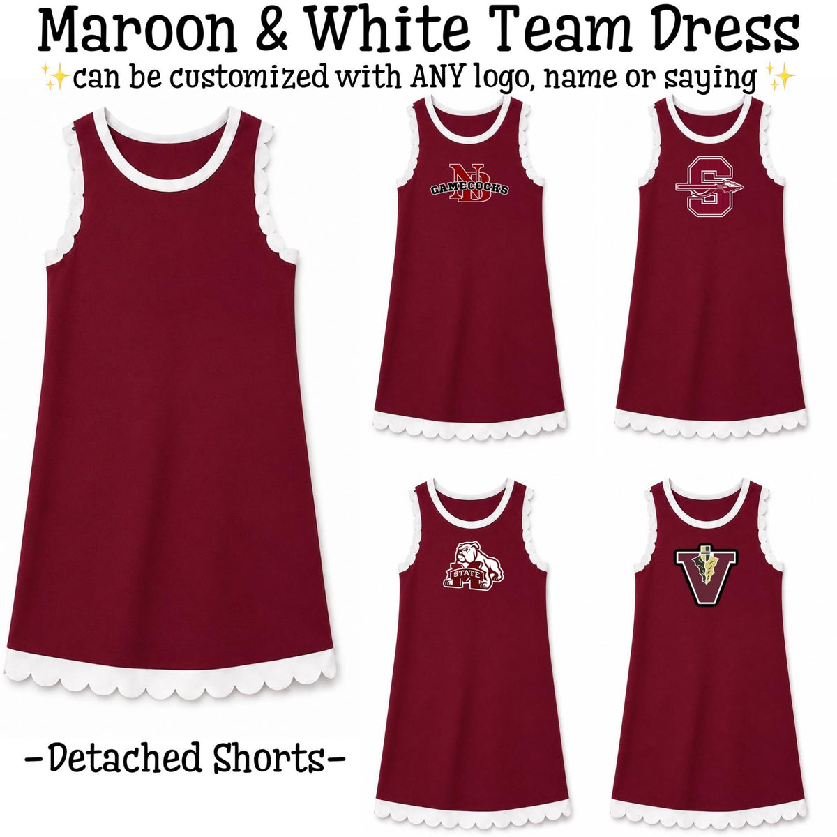 PO24 2026: Scalloped Athletic Dresses - Maroon & White (ETA Sept)
