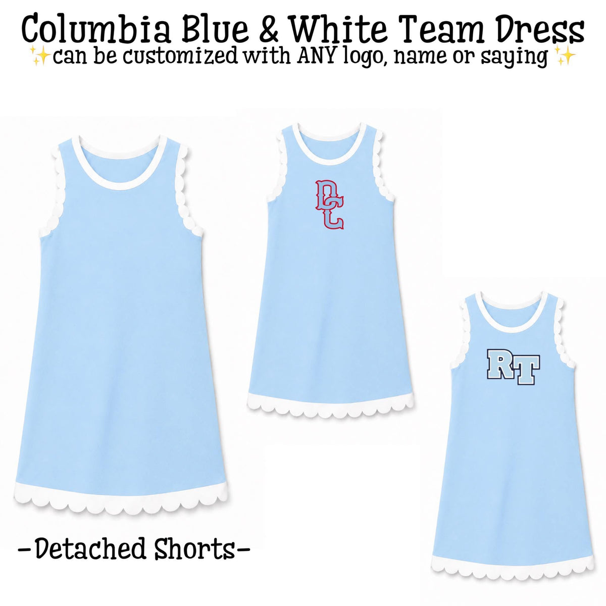 PO24 2026: Scalloped Athletic Dresses - Columbia Blue & White (ETA Sept)