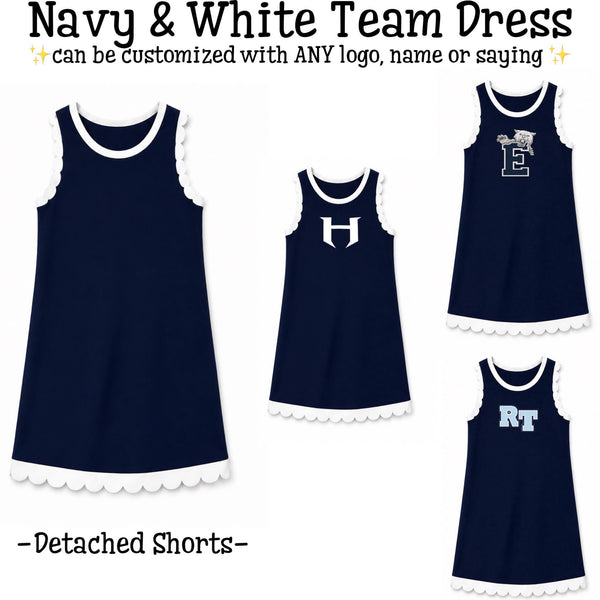 PO24 2026: Scalloped Athletic Dresses - Navy & White (ETA Sept)