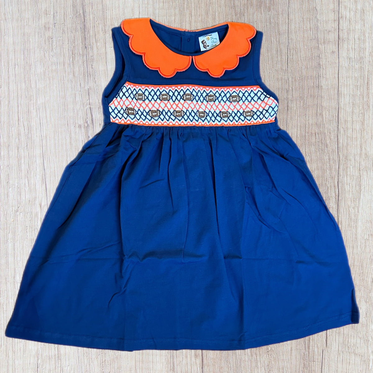 4T Orange & Navy Geo Football - Dress (RTS)