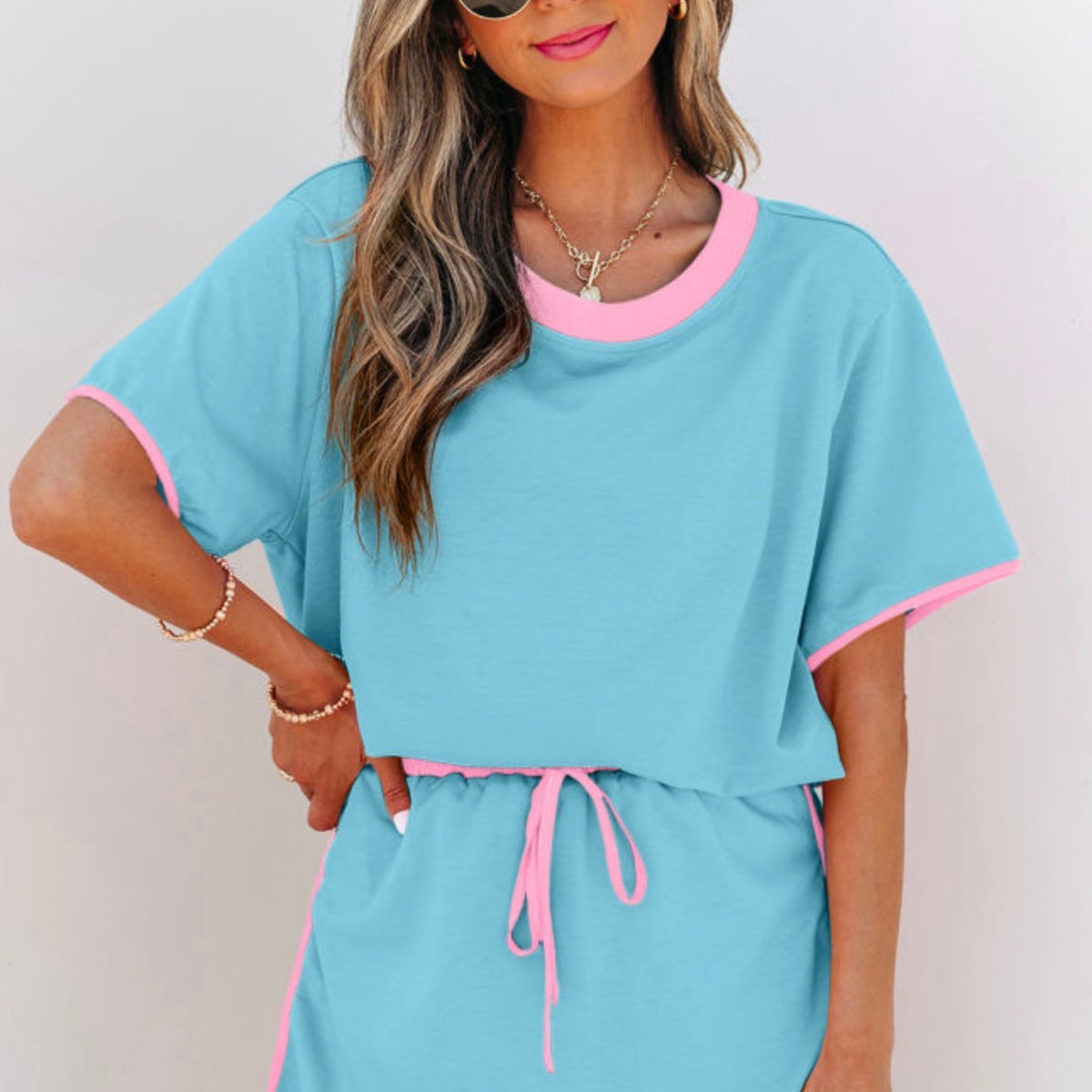 Turquoise Colorblock Edge Skort Set (RTS)