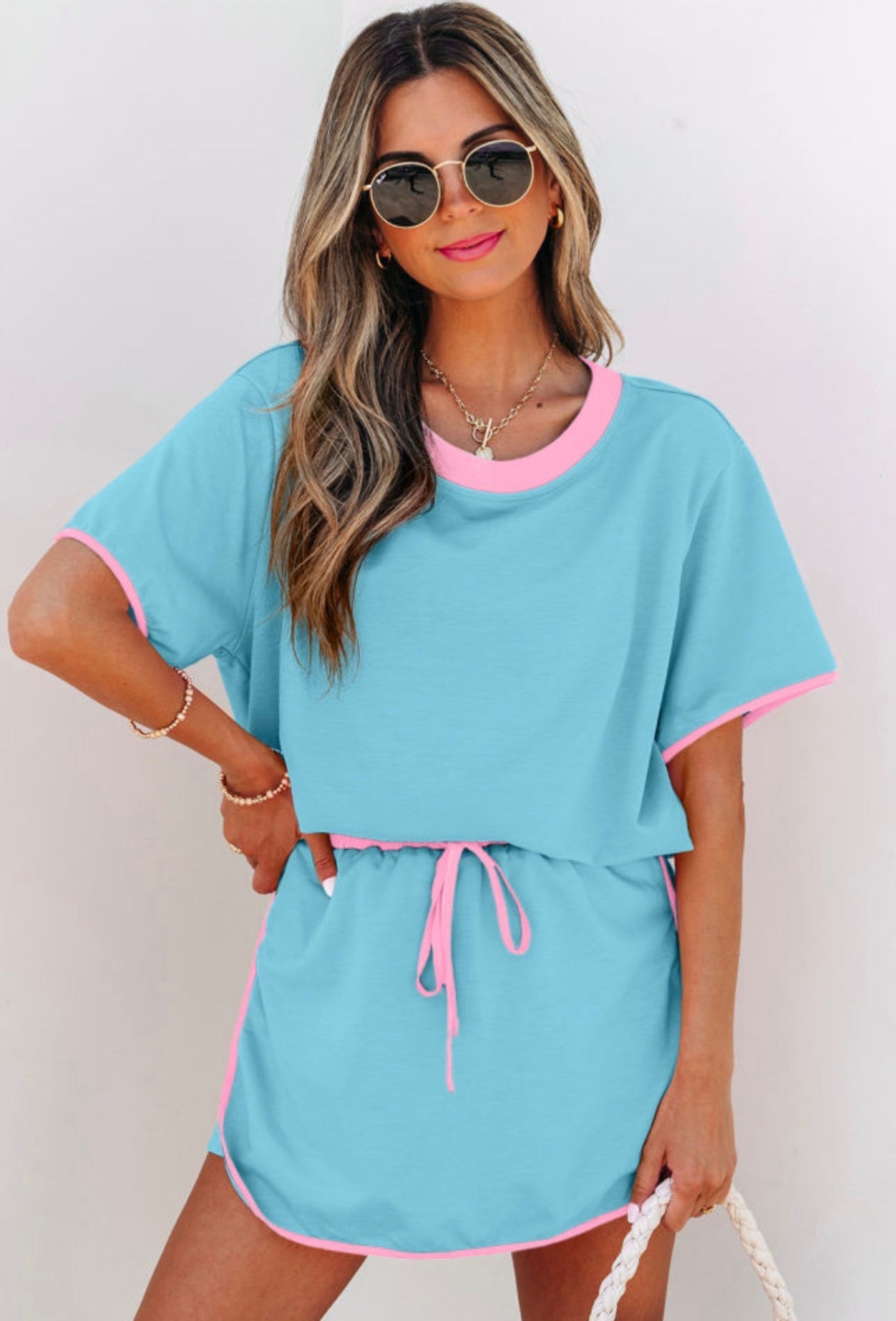 Turquoise Colorblock Edge Skort Set (RTS)