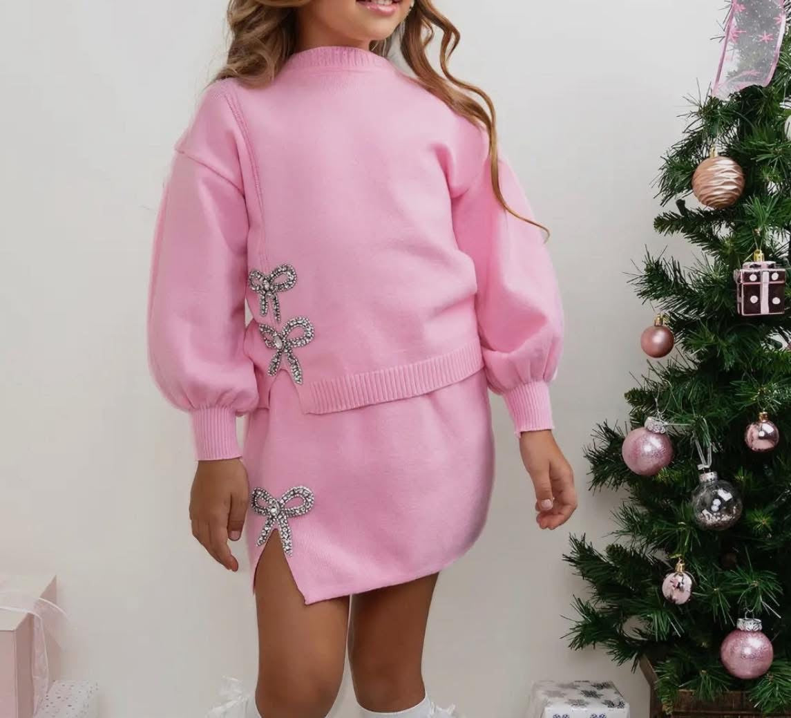 Pink Bow Knit Sweater Set (RTS)