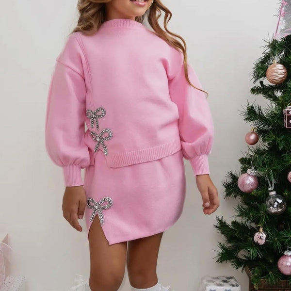 Pink Bow Knit Sweater Set (RTS)