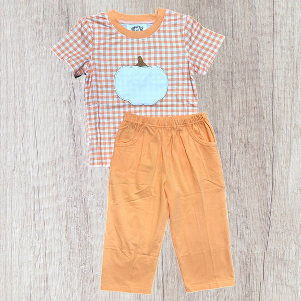 Orange Gingham Pumpkin Pant Set (RTS)