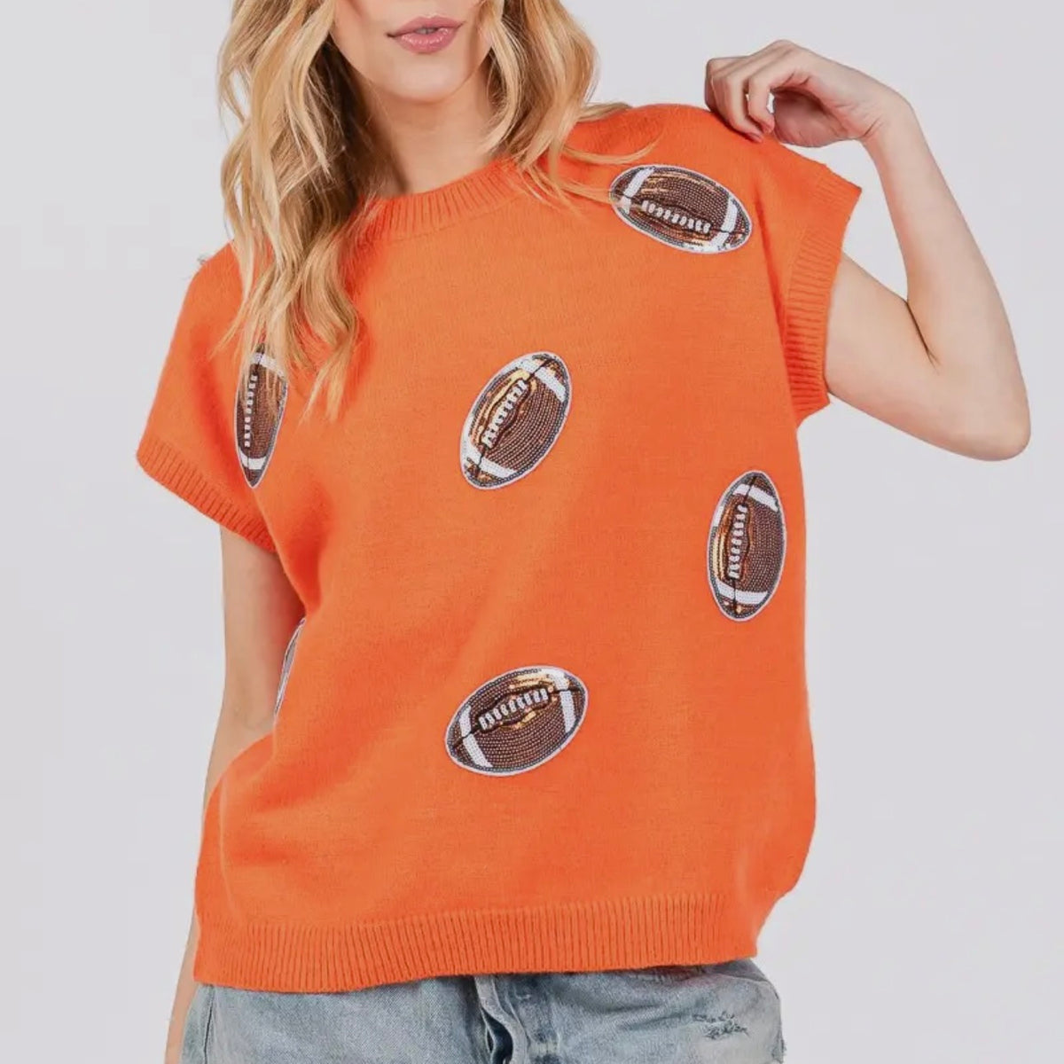 Orange Football Sequined Top (RTS)