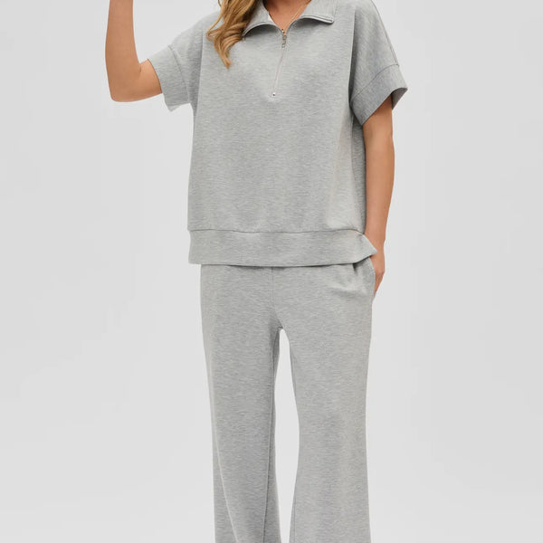 2PC Plus Size Quarter Zip Set - Heathered Grey (RTS)