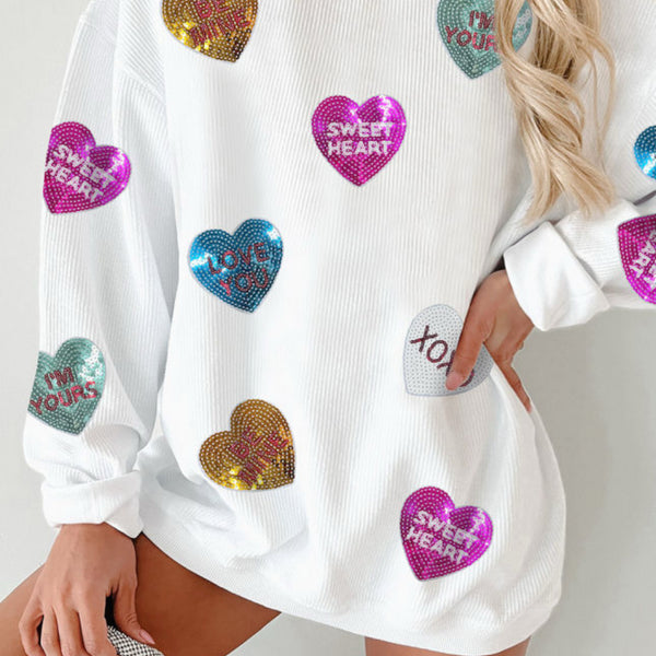 Sequined Conversation Hearts Corded Sweater (RTS)