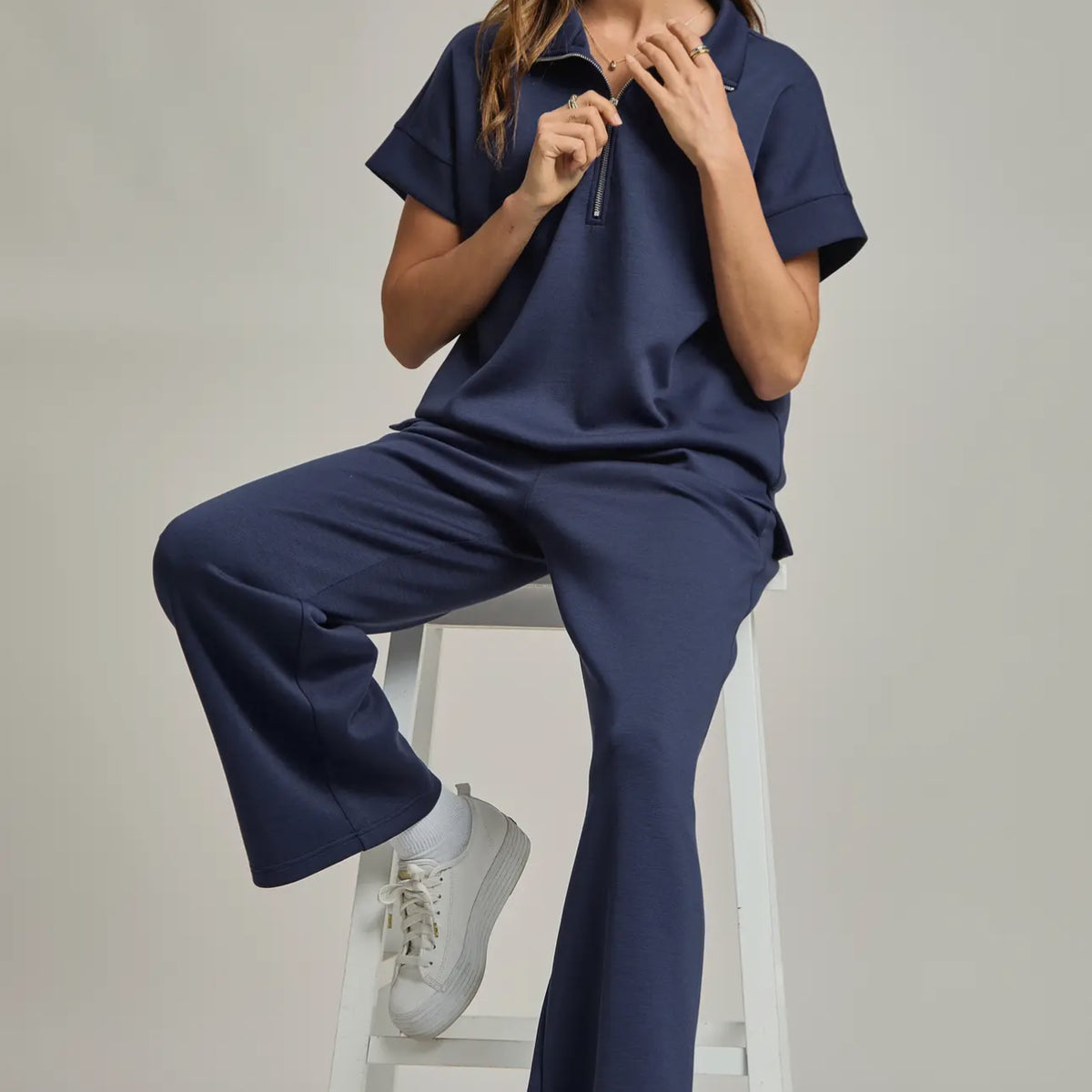 2PC Plus Size Quarter Zip Set - Navy (RTS)