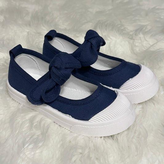Canvas Velcro Bow Shoes Navy (RTS)