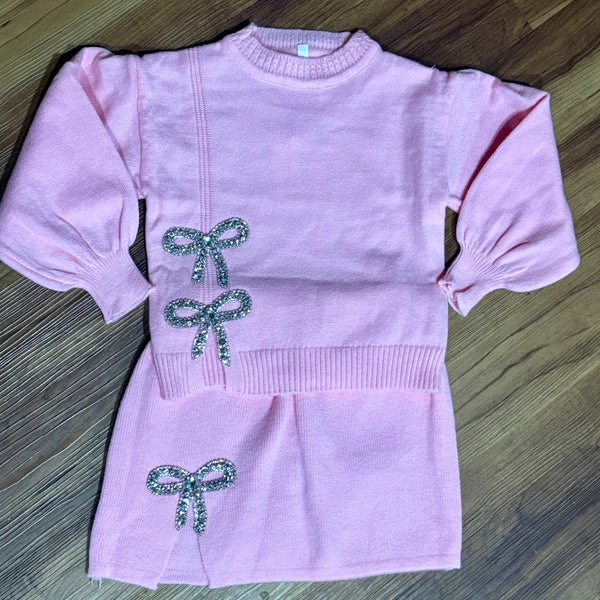 Pink Bow Knit Sweater Set (RTS)