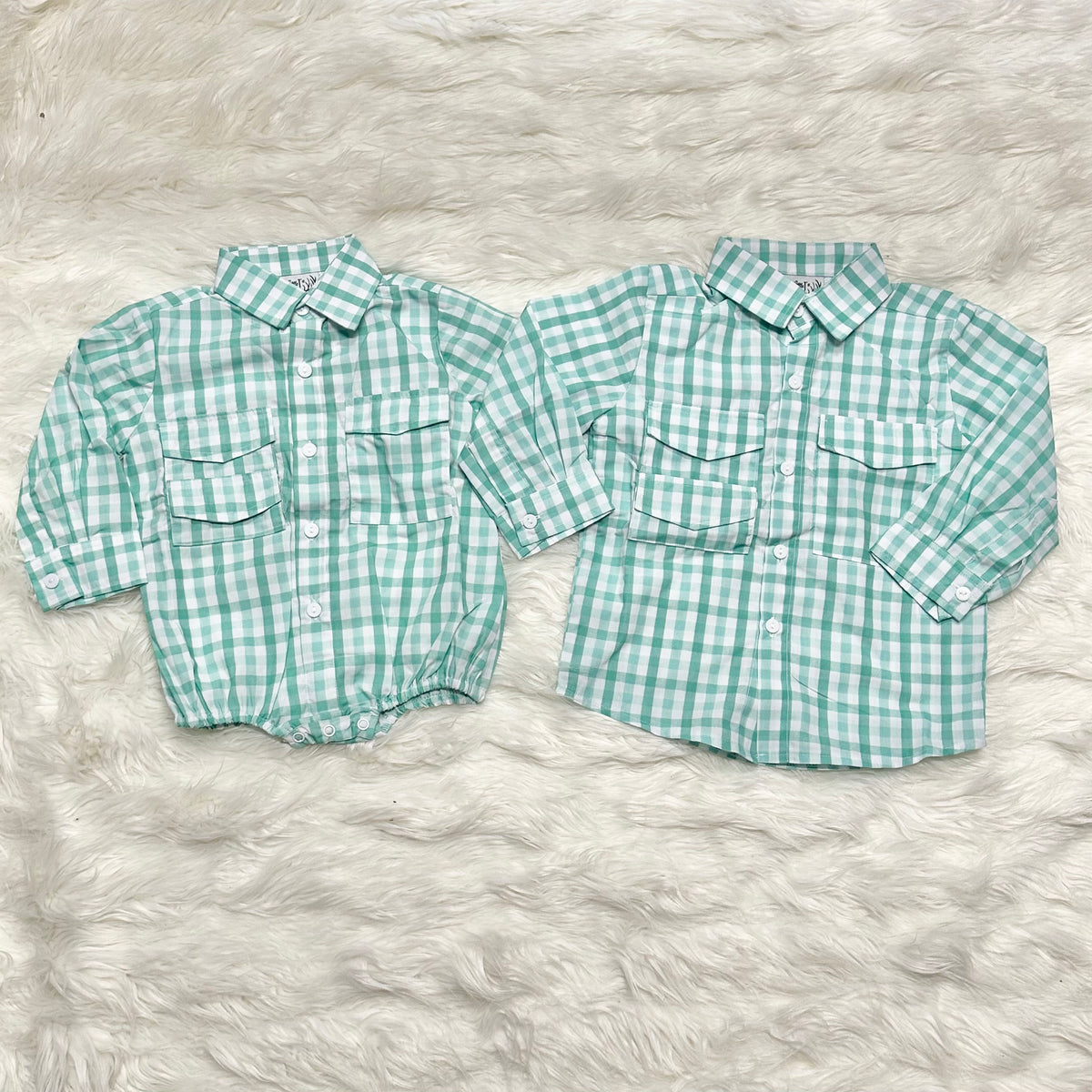 Mint Gingham Button Ups (RTS)