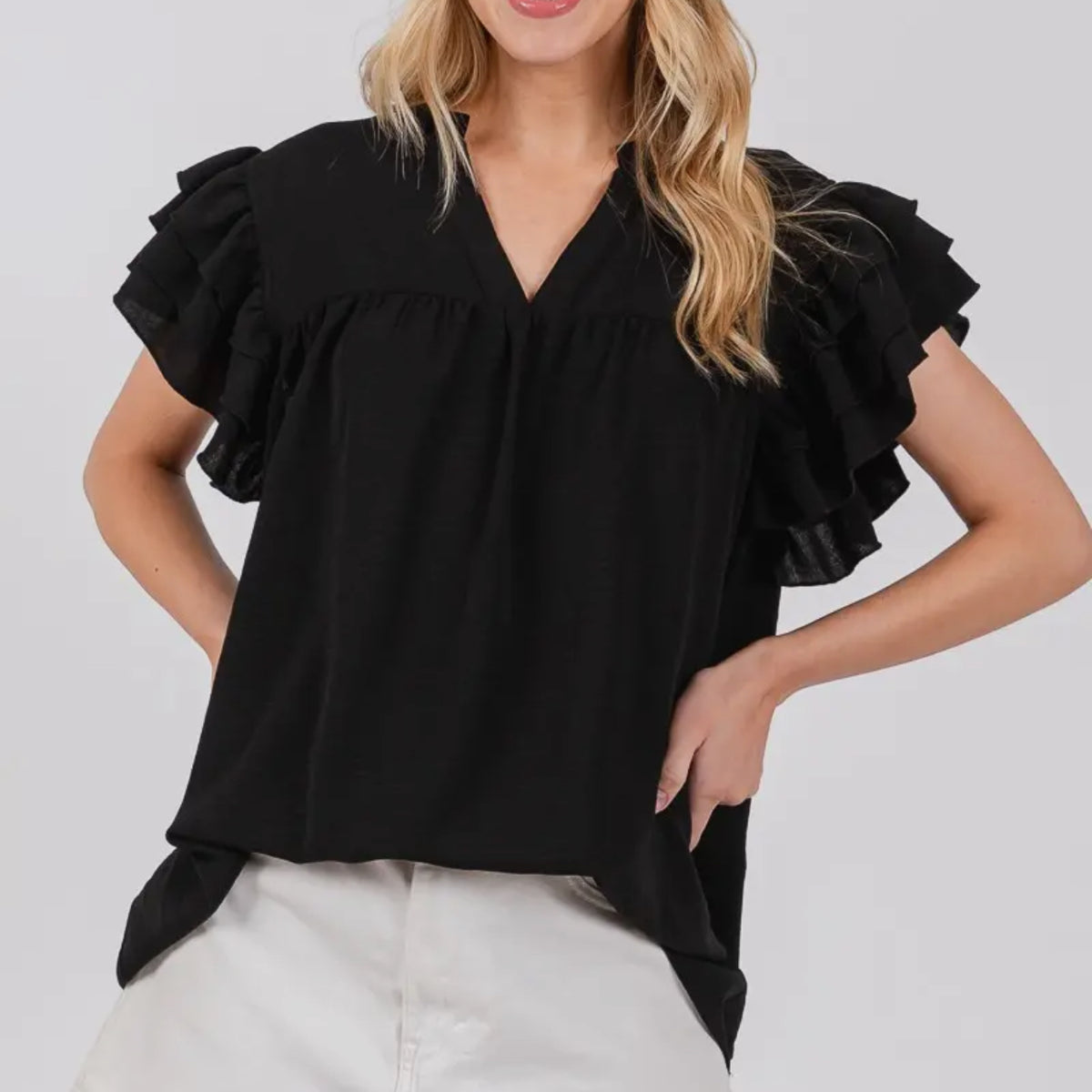 Black Ruffle Sleeve Blouse (RTS)