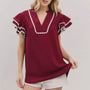 Crimson & White Scalloped Blouse (RTS)
