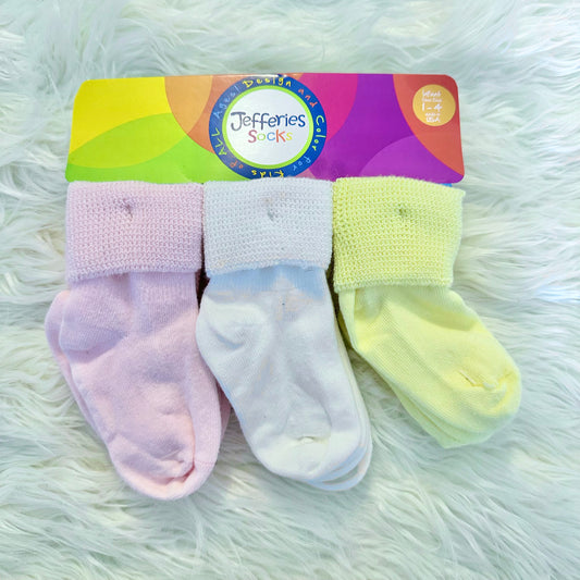 3 Pack Socks - Pink White and Yellow (RTS)