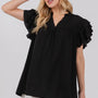 Black Ruffle Sleeve Blouse (RTS)