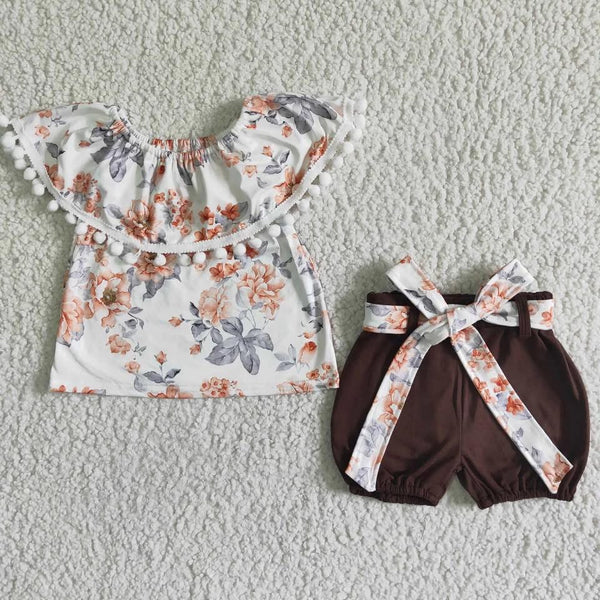 PO35 QS: Brown Floral High Waisted Short Set (ETA Late Sept)