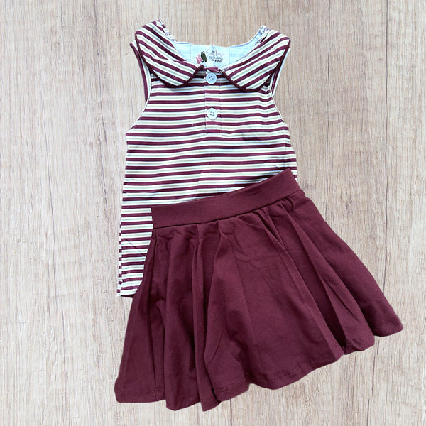 Burgundy Stripes Skort Set (RTS)