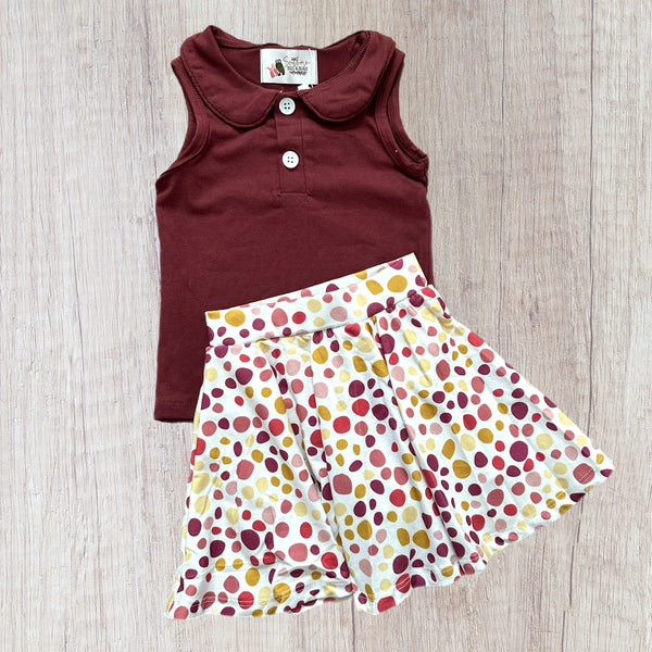 Burgundy & Polka Dots Skort Set (RTS)