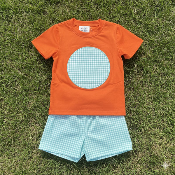 Orange & Mint Gingham Short Set (RTS)